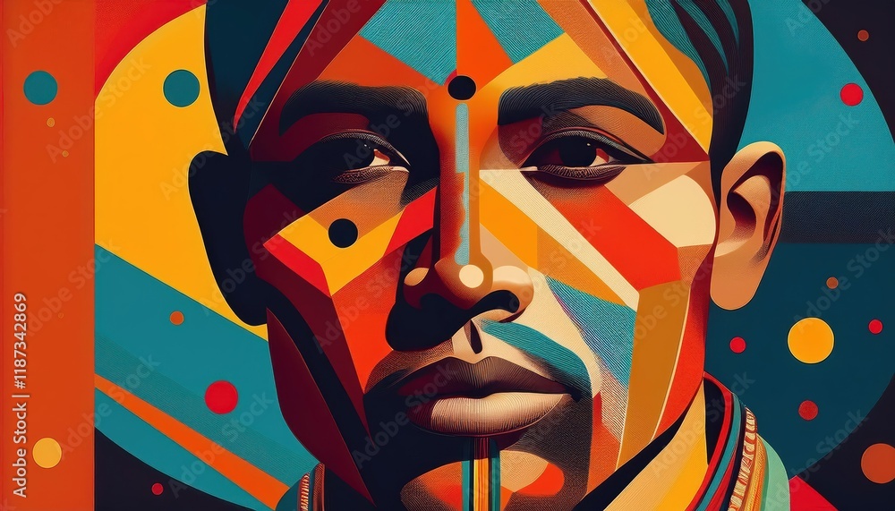 Poster introspective and fractured an abstract portrayal of a brooding man in monochromatic hues, showcasin