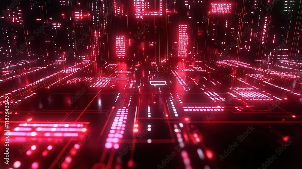 Poster abstract technology led code visualization with red light patterns