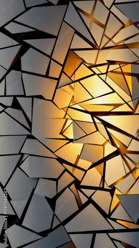 Aufkleber abstract geometric pattern featuring fragmented shapes illuminated by warm light