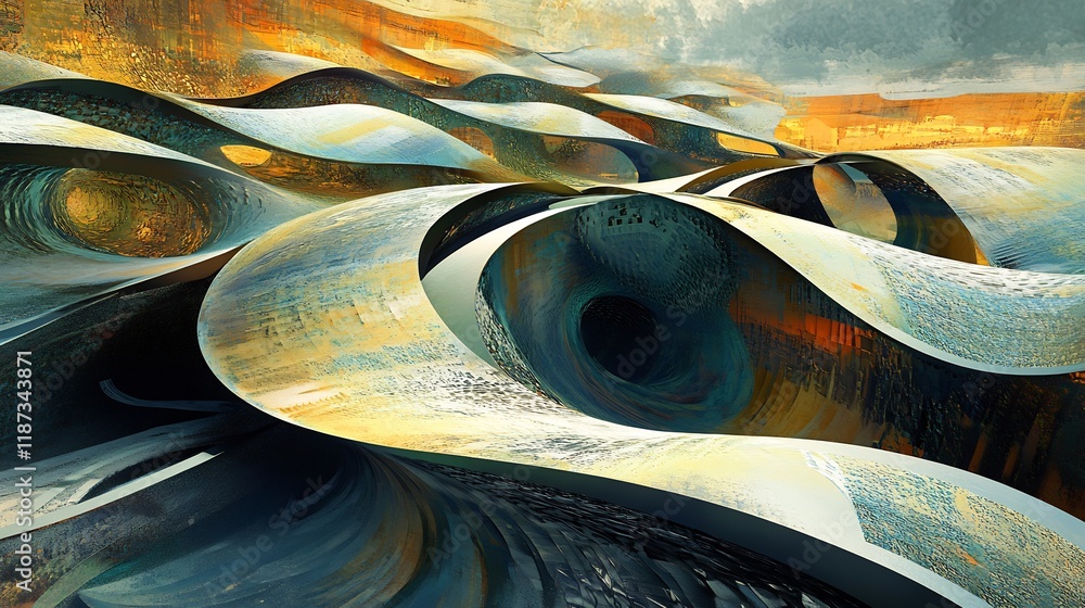 Poster Conceptual visualization of conflict resolution highlighting dynamic shapes interwoven layers representing harmony communication