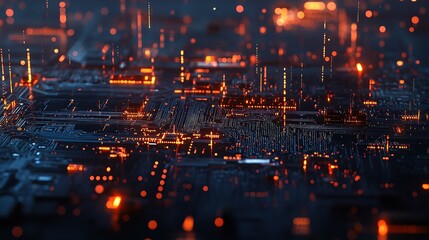 Naklejka premium Intricate Blue Circuit Board with LED Lights and Electronic Patterns