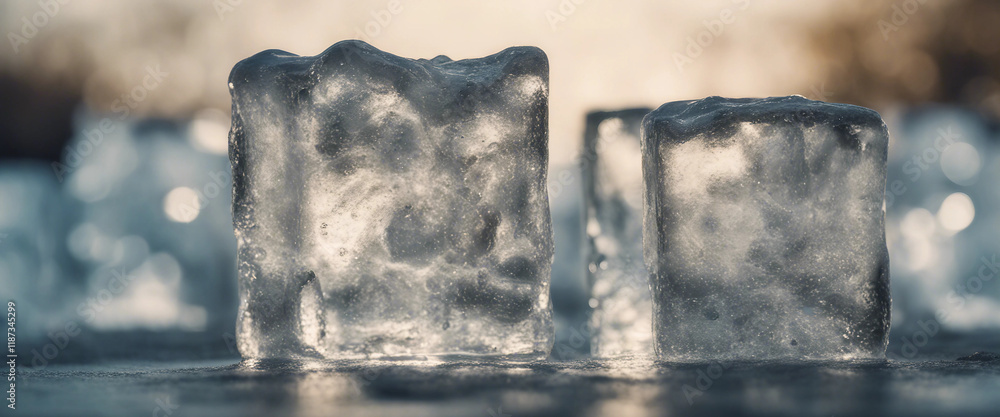 Poster ice cubes in splashing cold and refreshment