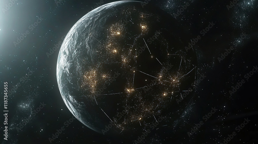 Aufkleber 3d rotating planet earth with digital network and illuminated lines