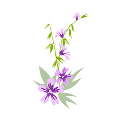 Vector floral element for decoration, small flowers with a sprig of cereal.