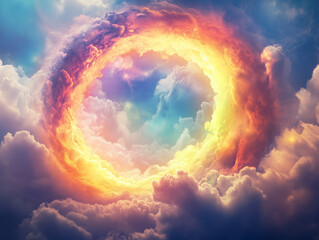 Fiery Cosmic Portal in Vibrant Cloudscape