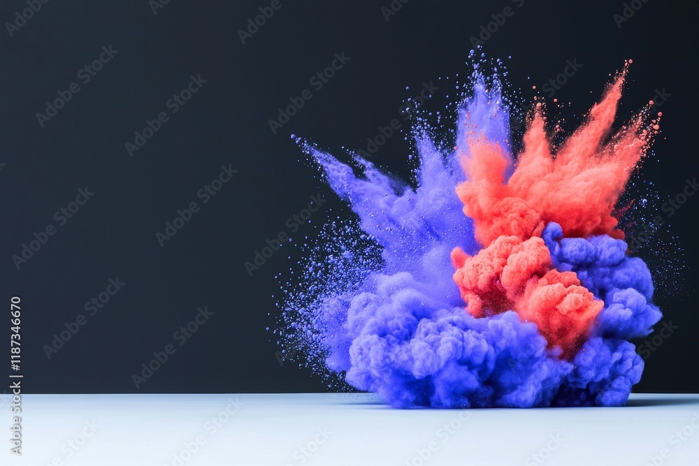 Poster an abstract close-up captures a burst of red powder against a backdrop, creating an explosion of col