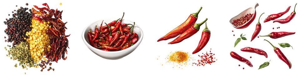 Fototapeta premium Chili peppers – Fresh or dried chili peppers to add heat and spice to the curry. Isolated on Clear White Background Highly Detailed