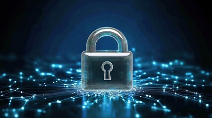 Concept of Cybersecurity Protection with Digital Lock and Network Lines