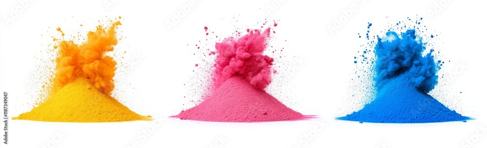 Poster an explosion of colorful powder on a clear background. an abstract close-up of dust on a backdrop. b