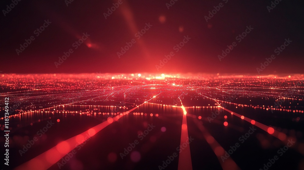 Poster futuristic interconnected network background with bright lines