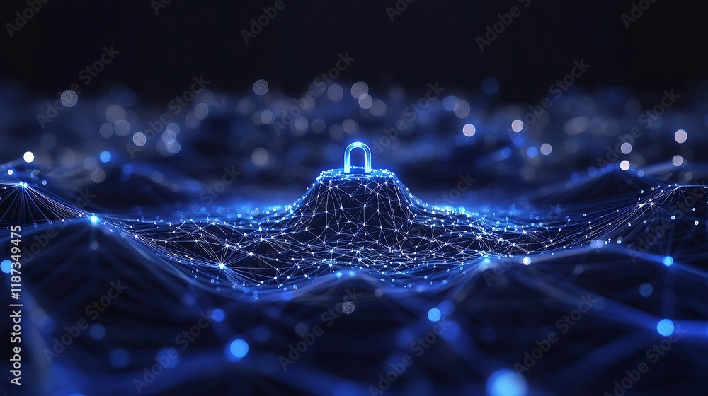 Aufkleber concept of protecting cybersecurity with abstract lines and lights