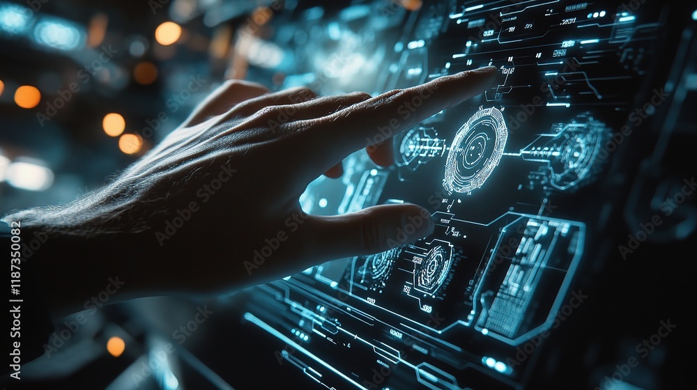 Poster engineers creating digital interfaces with futuristic technology