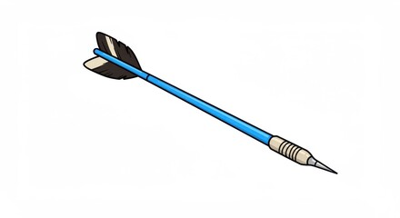 Blue arrow with black and white fletching on white background