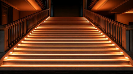 Fototapeta premium Illuminated wooden staircase in grand building.