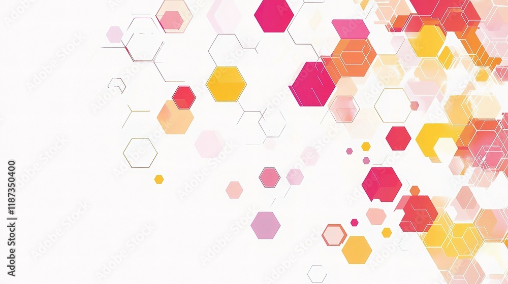 Poster geometric abstract design featuring colorful hexagons and lines