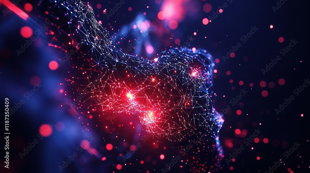 Poster abstract mesh composition with glowing particles and lines