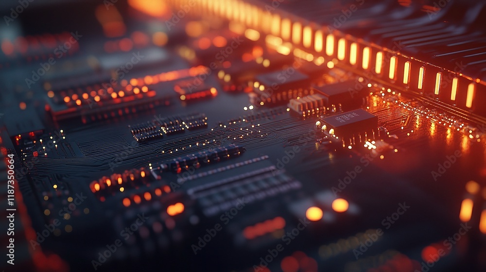 Aufkleber close-up view of an electronic circuit board with intricate chip design