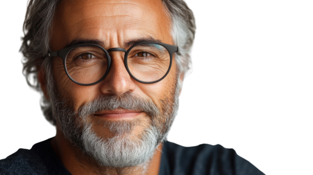 portrait of a person with glasses isolated on white background