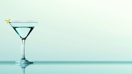   A blue martini glass with a yellow star centered on a reflective surface