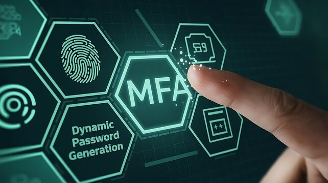 businessman pressing virtual button MFA, multi factor authentication. cloud computing concept, cloud technology, Saas, Paas, Iaas. AWS Services
