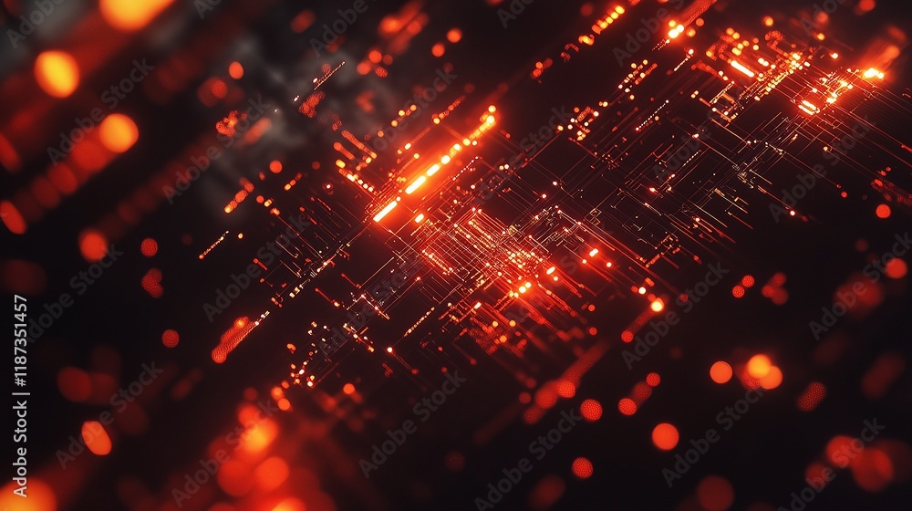 Poster digital technology hub with glowing data centers and lines