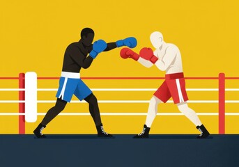 Fototapeta premium Colorful boxing match illustration: two opponents in action