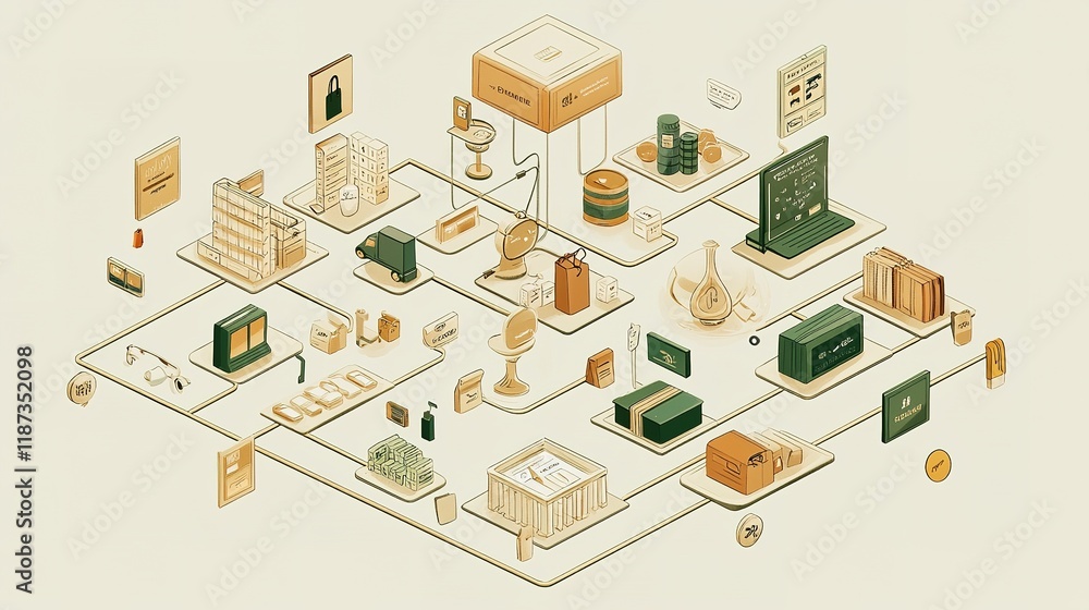 Poster ecommerce strategy workflow visualization digital workspace infographic conceptual design aesthetic 
