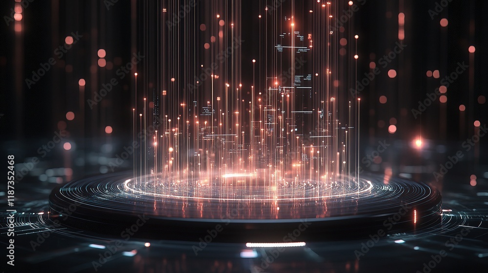 Poster futuristic data visualization with holographic elements and light effects