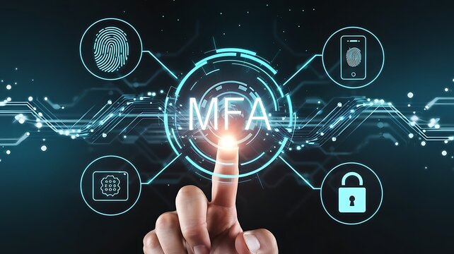 businessman pressing virtual button MFA, multi factor authentication. cloud computing concept, cloud technology, Saas, Paas, Iaas. AWS Services
