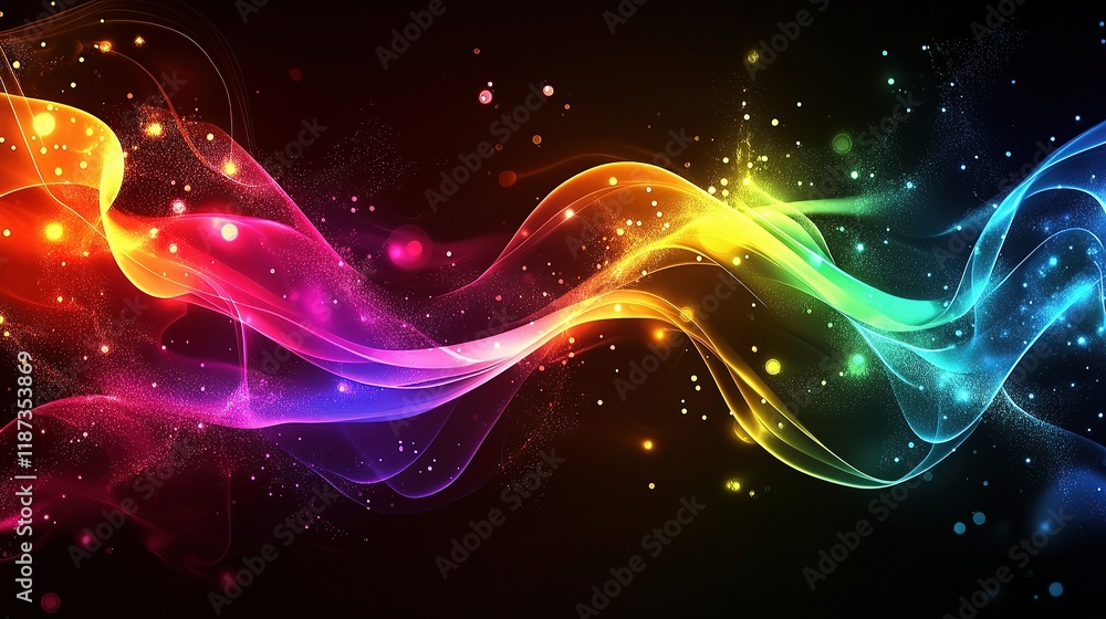 Aufkleber colorful abstract waves in digital background with sparkling effect