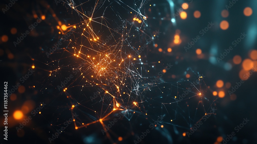 Poster abstract ai network with glowing nodes and connecting lines