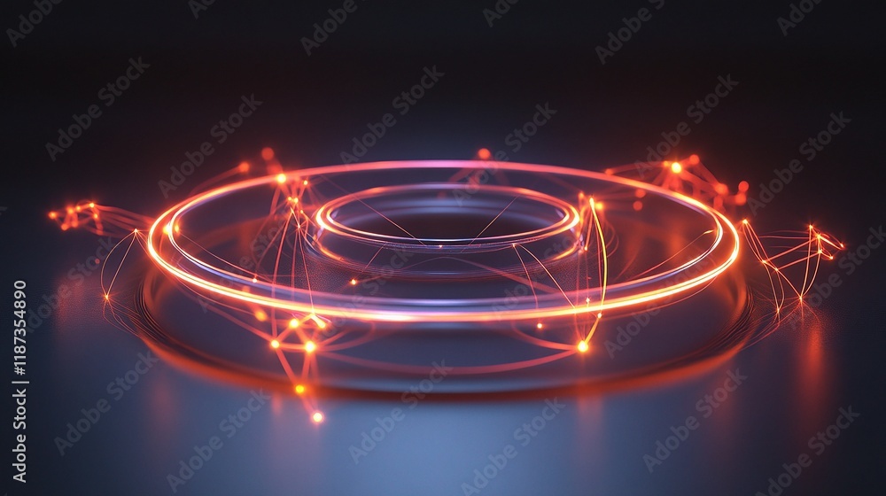 Poster interconnected 3d venn diagram with technology elements and lines