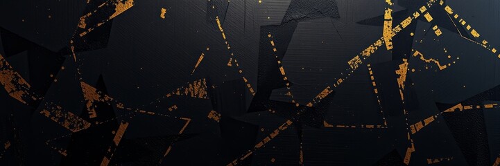 Abstract Gold Splatter in Luxurious Style on Black Background with Copy Space