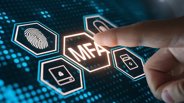 businessman pressing virtual button MFA, multi factor authentication. cloud computing concept, cloud technology, Saas, Paas, Iaas. AWS Services
