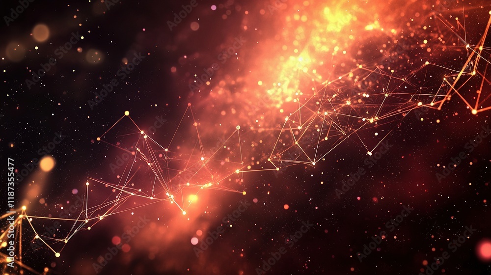 Poster abstract digital network background with glowing lines and stars