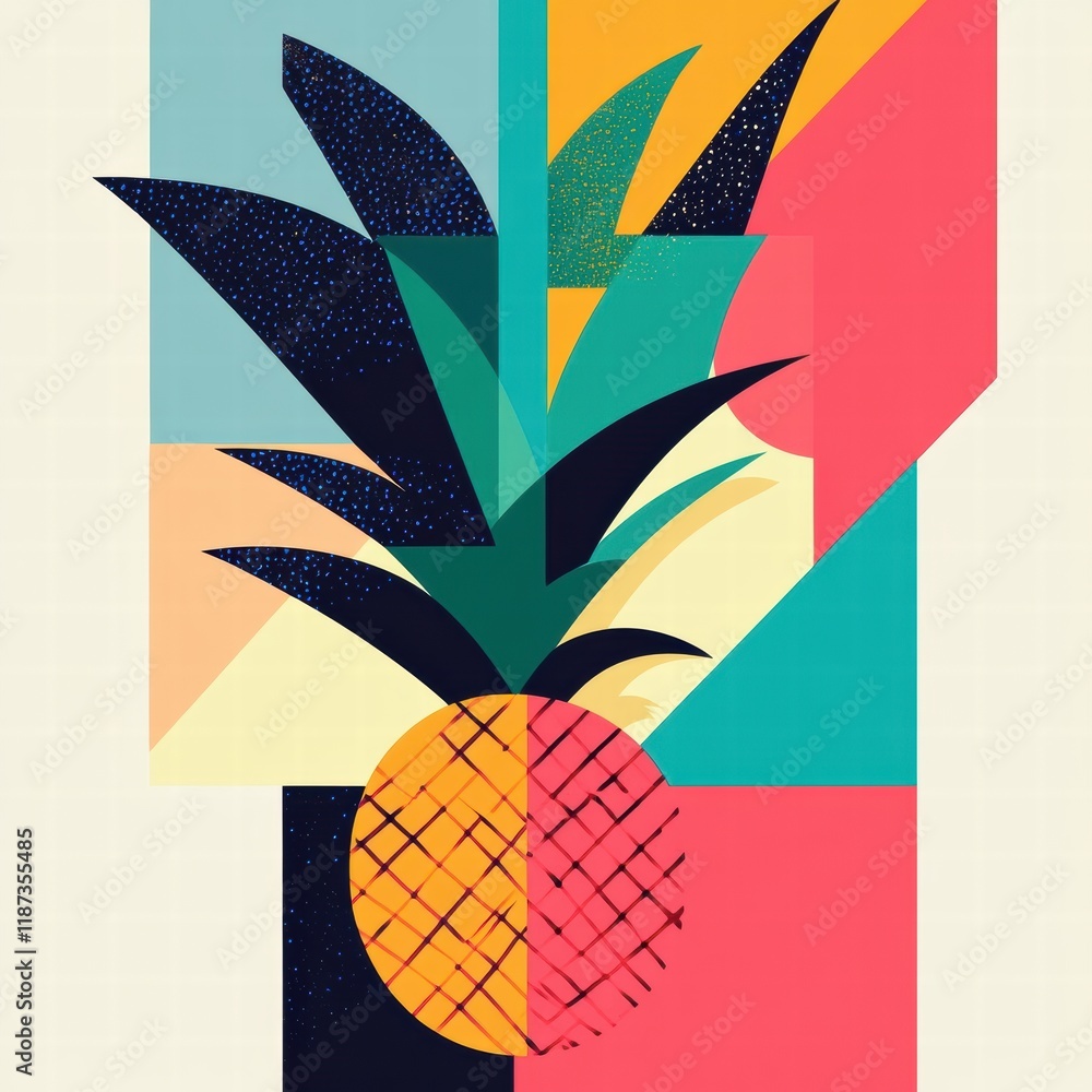 Fototapete colorful abstract geometric pineapple design featuring vibrant shapes and patterns in contrasting co
