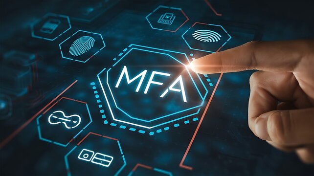 businessman pressing virtual button MFA, multi factor authentication. cloud computing concept, cloud technology, Saas, Paas, Iaas. AWS Services
