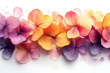 Obraz premium A vibrant ombre of hydrangea flowers on a white background