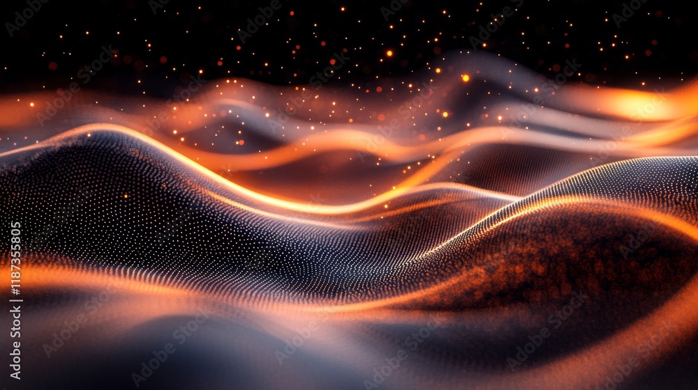 Poster digital motion in sharp, luminous lines and grids, generative ai