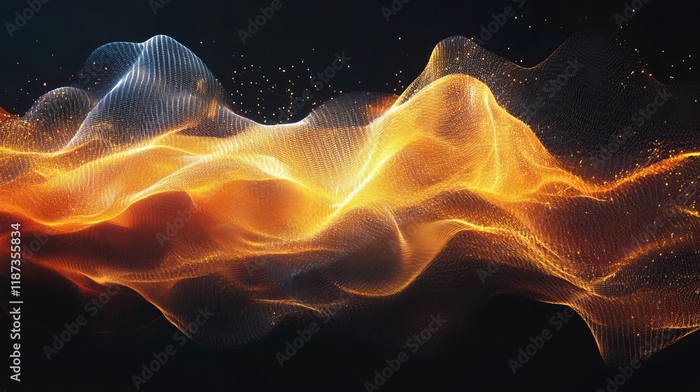 Poster digital motion in sharp, luminous lines and grids, generative ai