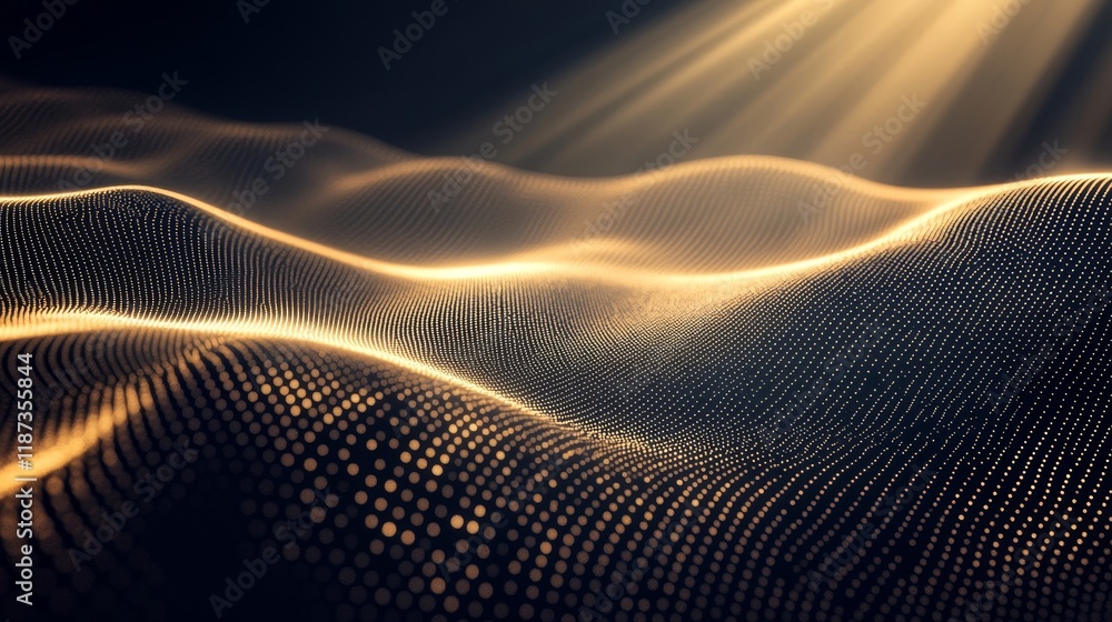 Poster digital motion in sharp, luminous lines and grids, generative ai