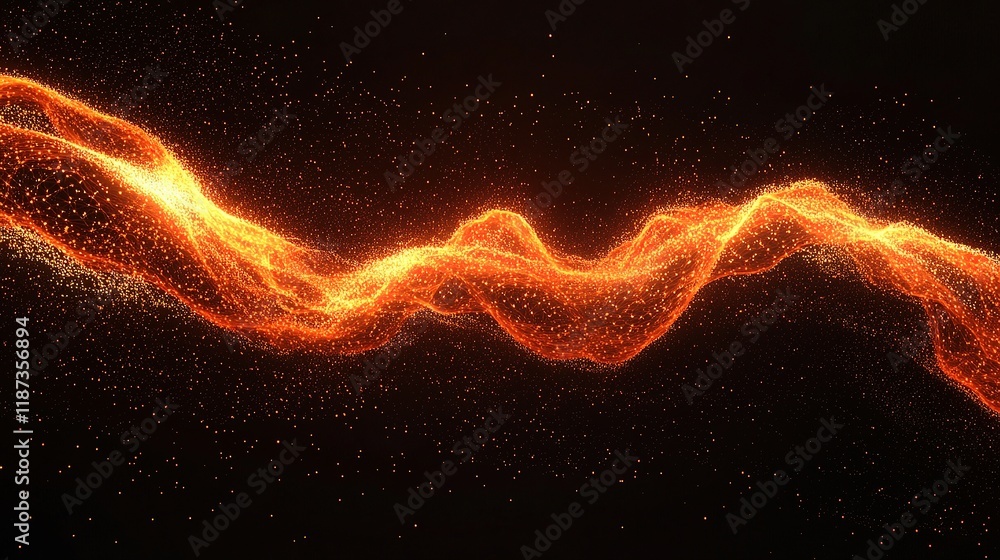 Poster abstract wave of light on dark background with particles