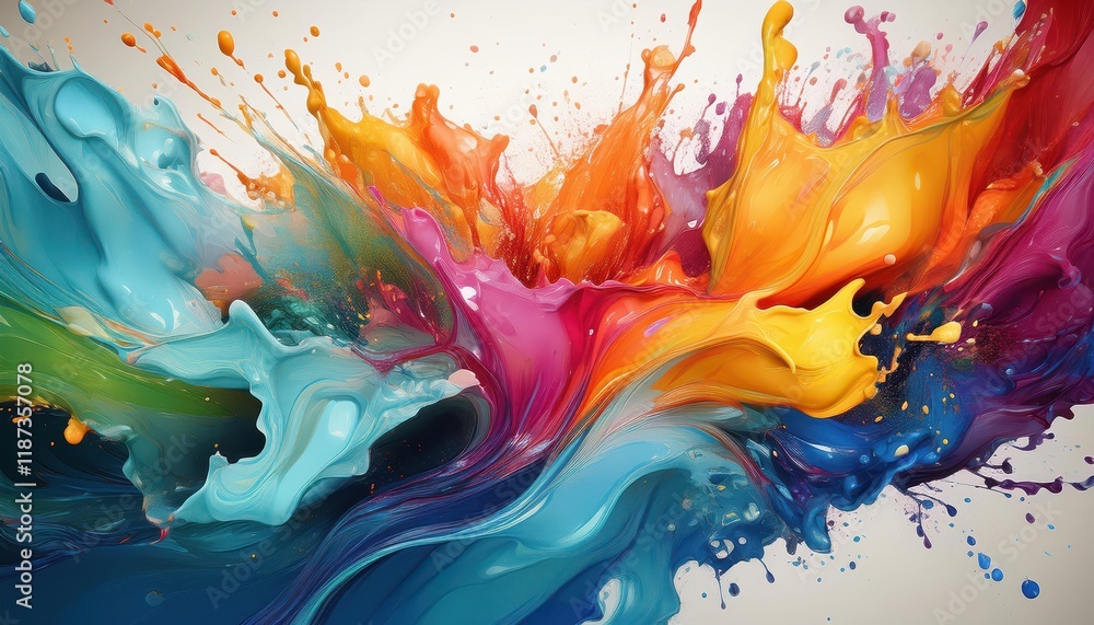 Poster vibrant multicolored paint splashes illustration exploring the soft style of ai generative art in a 