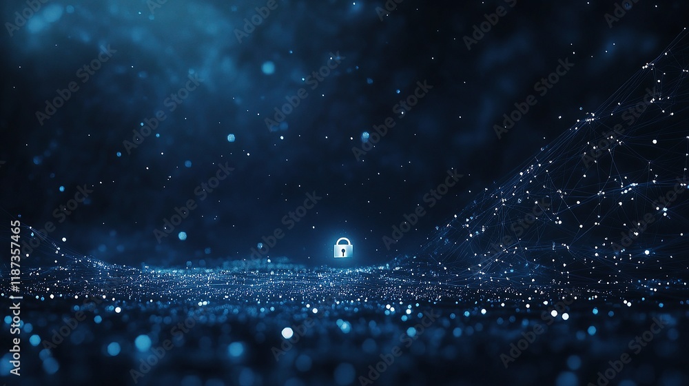Poster concept of protecting cybersecurity with digital data visualization