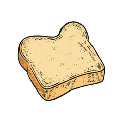 A hand-drawn cartoon-style illustration of a slice of toast bread. Golden edges with a soft, fluffy center, isolated on a white background