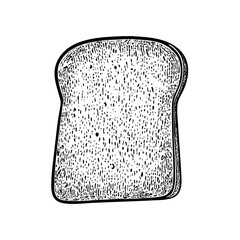 A hand-drawn cartoon-style illustration of a slice of toast bread. Golden edges with a soft, fluffy center, isolated on a white background