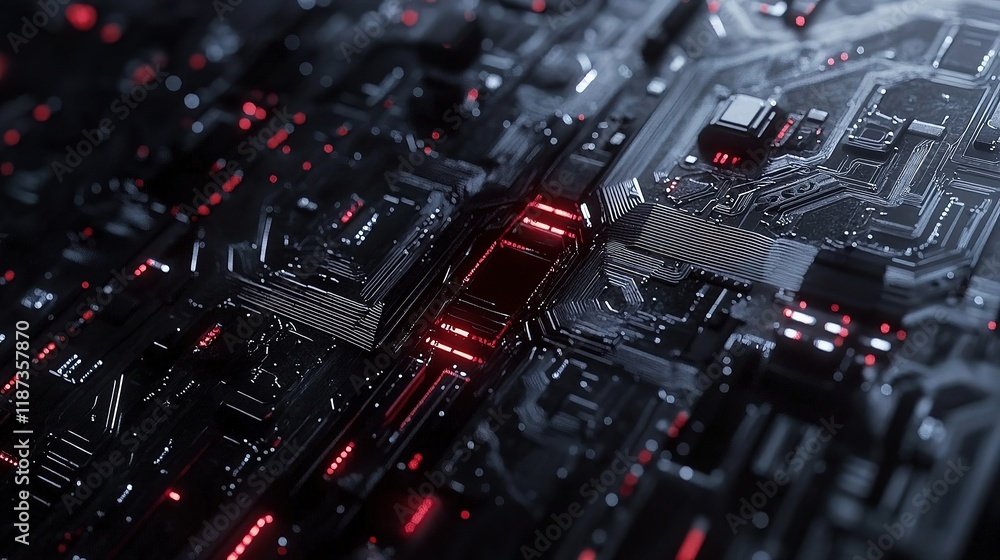 Poster animated circuit board with led connections and lines