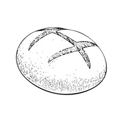 Loaf of bread vector illustration in a hand-drawn style. Rustic cartoon design of fresh bread with a crust, isolated on a white background