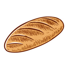 Loaf of bread vector illustration in a hand-drawn style. Rustic cartoon design of fresh bread with a crust, isolated on a white background