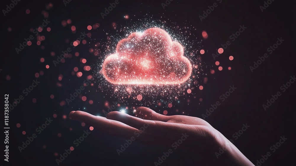 Poster hand showing connection to cloud network with digital effects